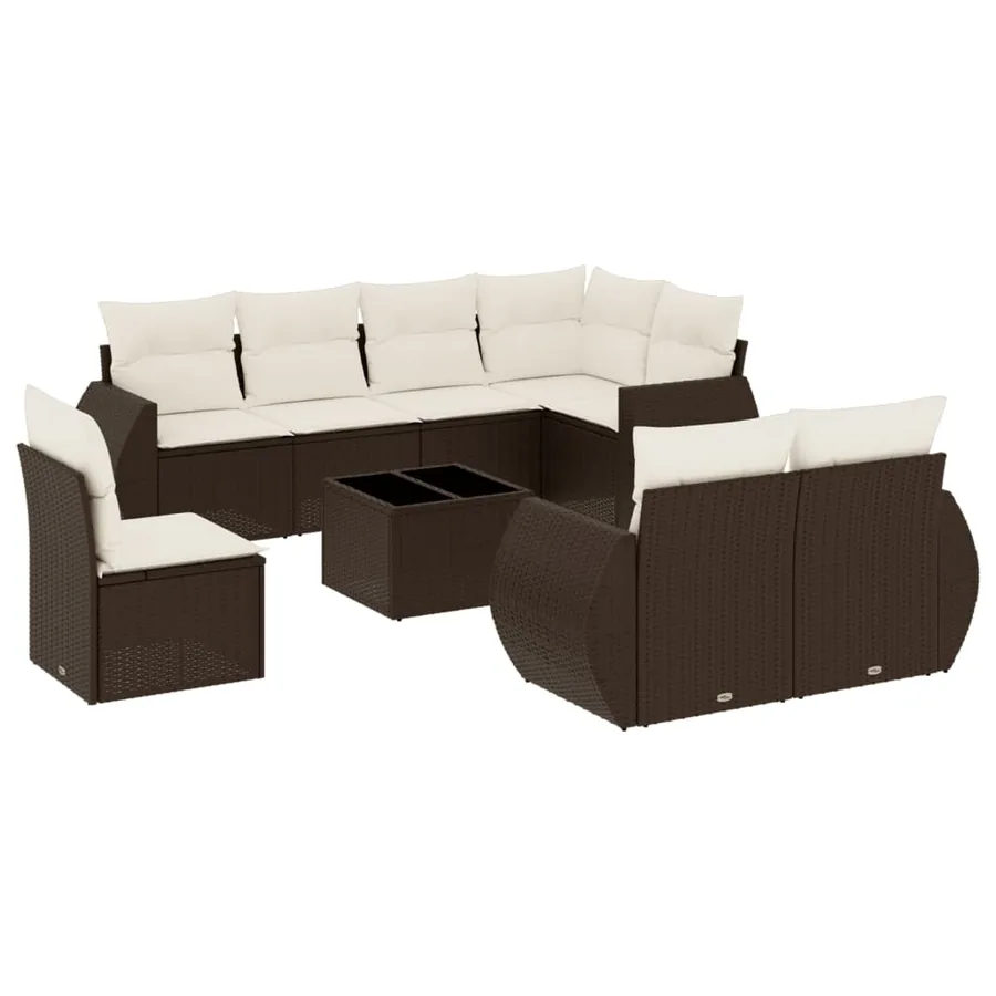 Salon de jardin avec coussins 9 pcs marron résine tressée - 2