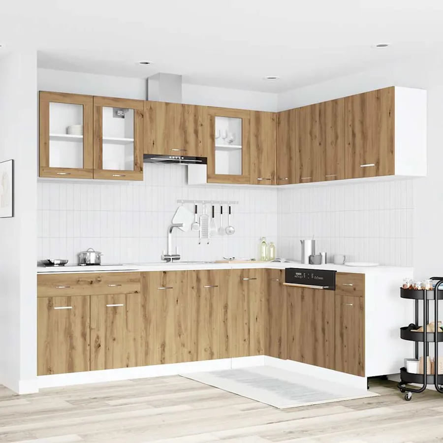 Ensemble de 11 meubles de cuisine "Lyon" en chêne artisanal