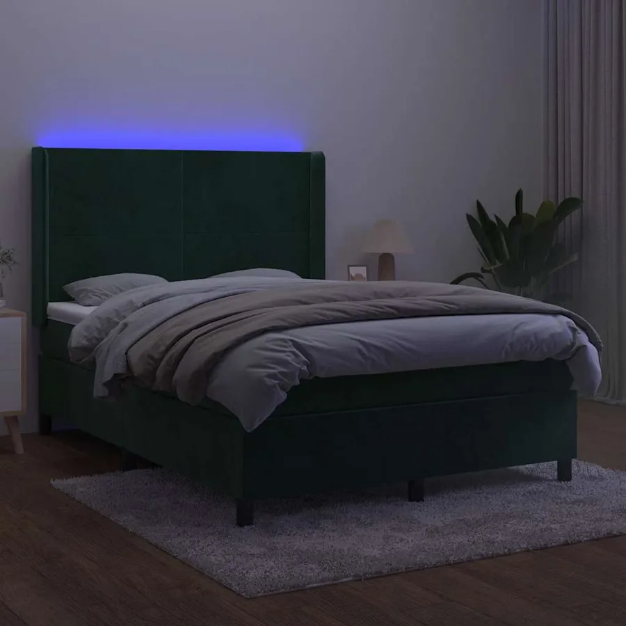 Sommier à lattes de lit matelas et LED Vert foncé 140x200 cm - 3