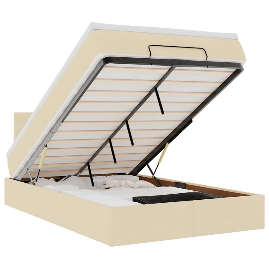 Cadre de lit ottoman avec matelas crème 120x200cm tissu - 2