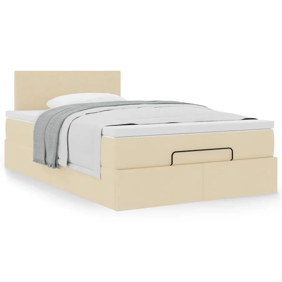 Cadre de lit ottoman avec matelas crème 120x200cm tissu - 4