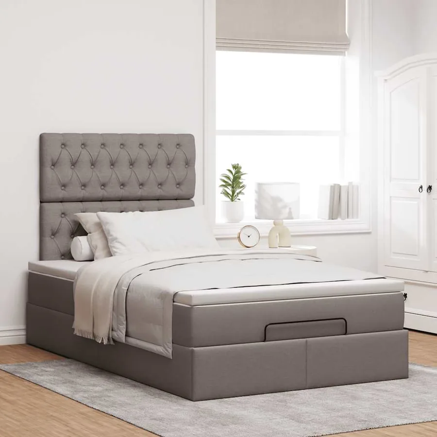 Cadre de lit ottoman avec matelas taupe 120x200 cm tissu - 4