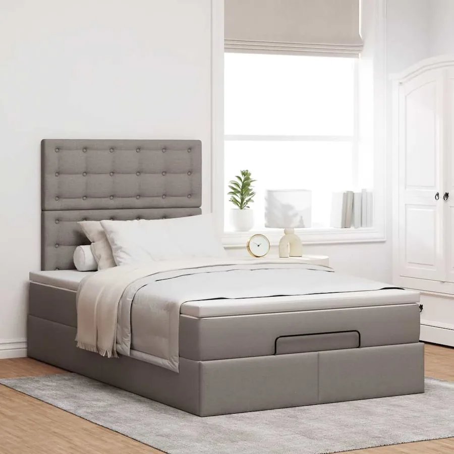 Cadre de lit ottoman avec matelas taupe 120x200 cm tissu - 3