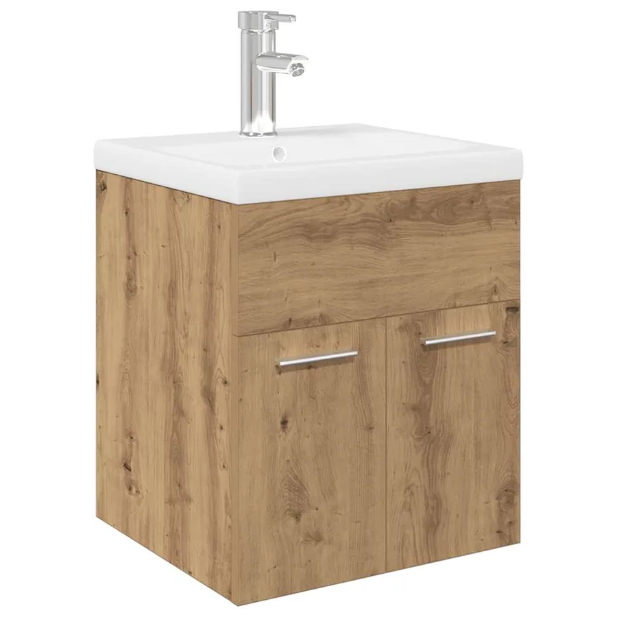 Meuble lavabo avec bassin et robinet intégrés chêne artisanal - 2