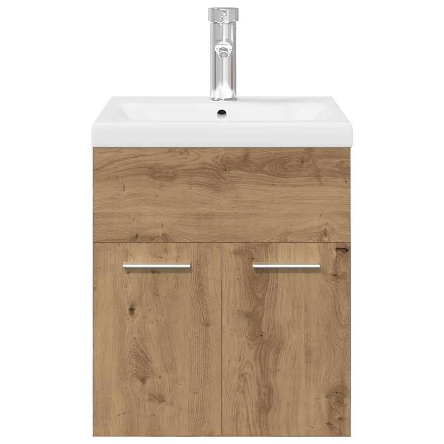 Meuble lavabo avec bassin et robinet intégrés chêne artisanal - 5