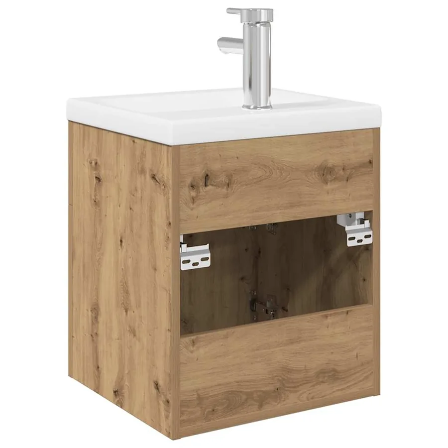 Meuble lavabo avec bassin et robinet intégrés chêne artisanal - 7