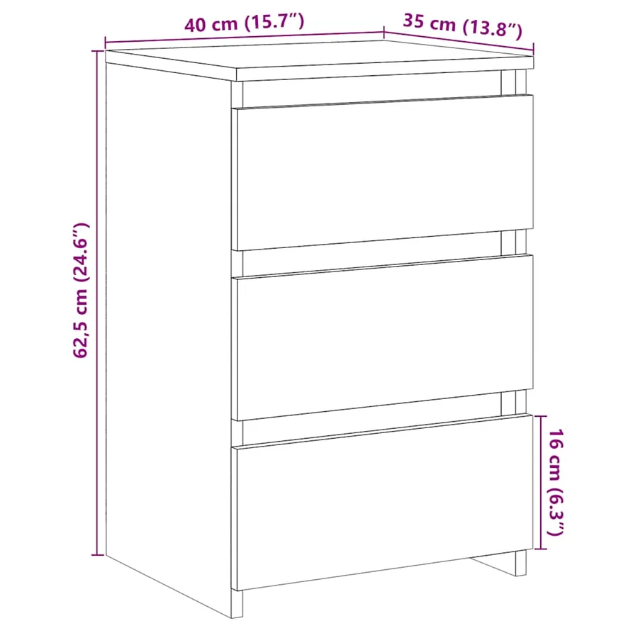 Table de chevet chêne artisanal 40x35x62,5 cm bois d'ingénierie - 13