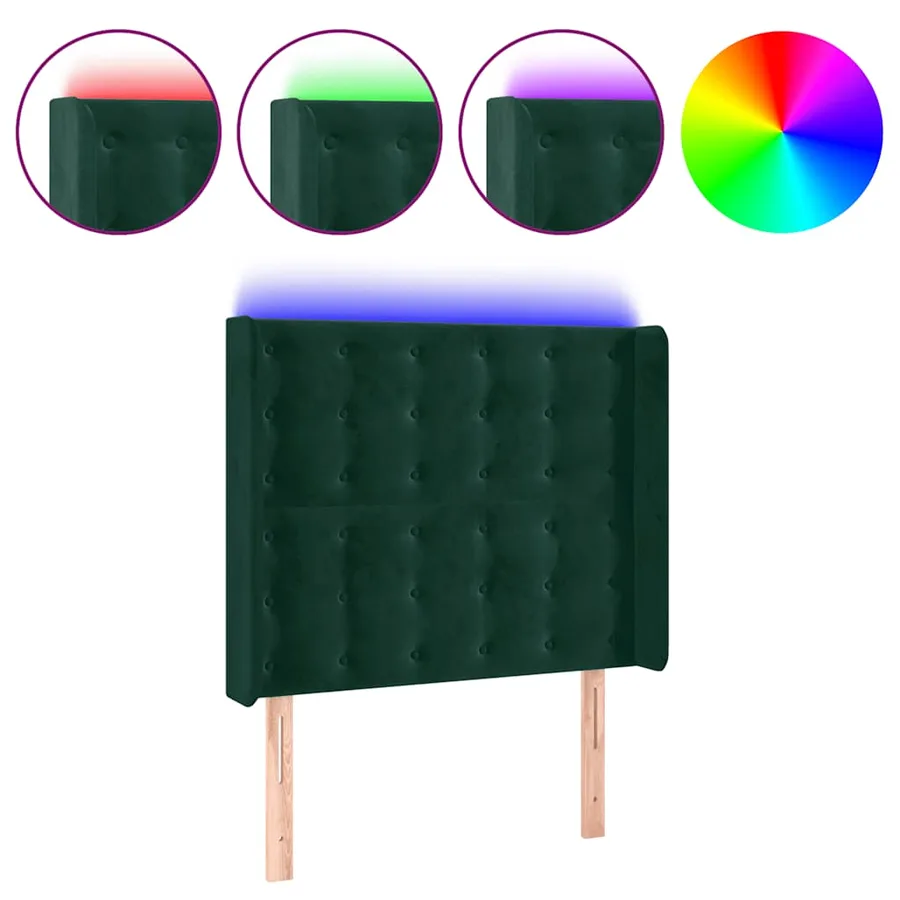 Tête de lit à LED Vert foncé 93x16x118/128 cm Velours - 2