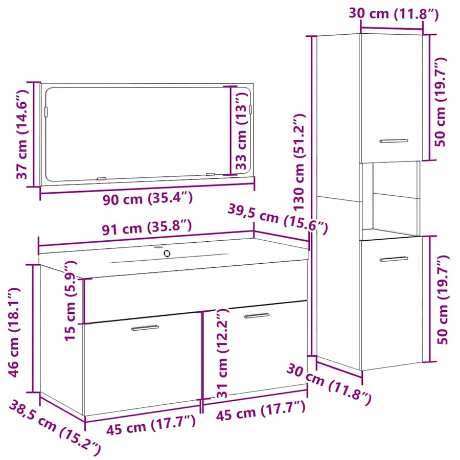 Ensemble de meubles salle de bain 4 pcs bois d'ingénierie - 12