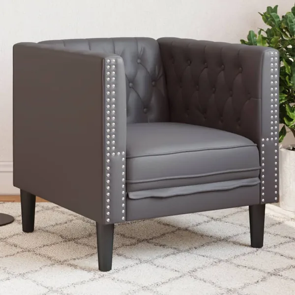 Fauteuil Chesterfield gris similicuir