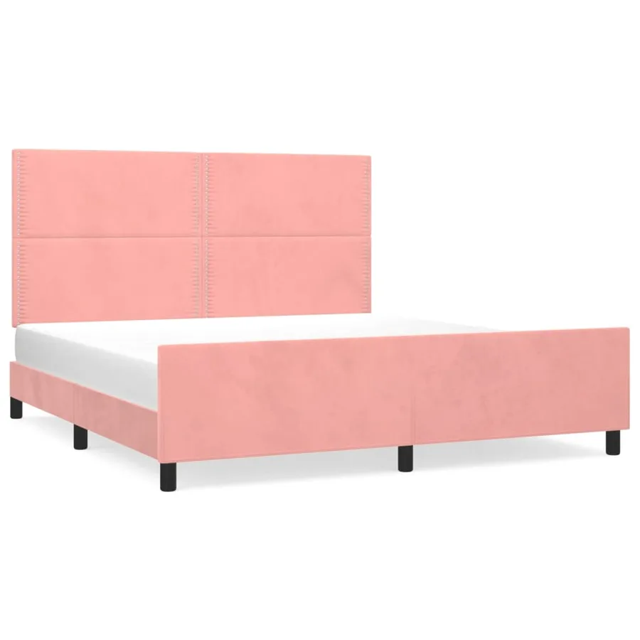 Cadre de lit sans matelas rose 160x200 cm velours - 2