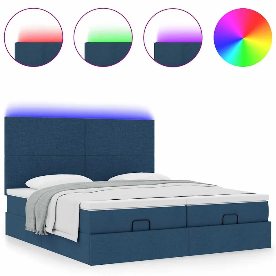 Cadre de lit ottoman avec matelas bleu 160x200 cm tissu - 5
