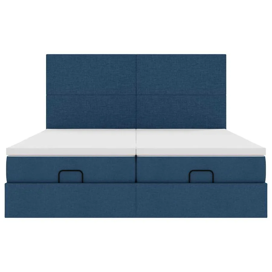 Cadre de lit ottoman avec matelas bleu 160x200 cm tissu - 8