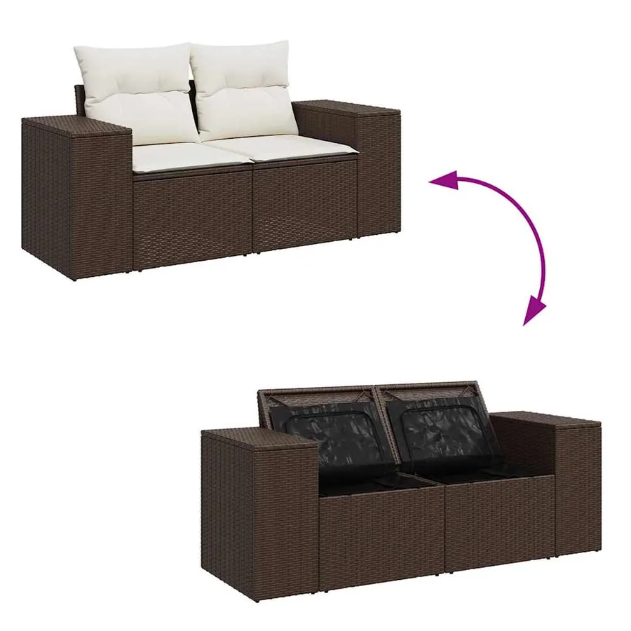 Salon de jardin avec coussins 5 pcs marron résine tressée - 7