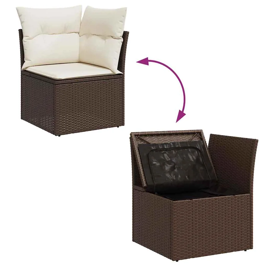 Salon de jardin avec coussins 5 pcs marron résine tressée - 9