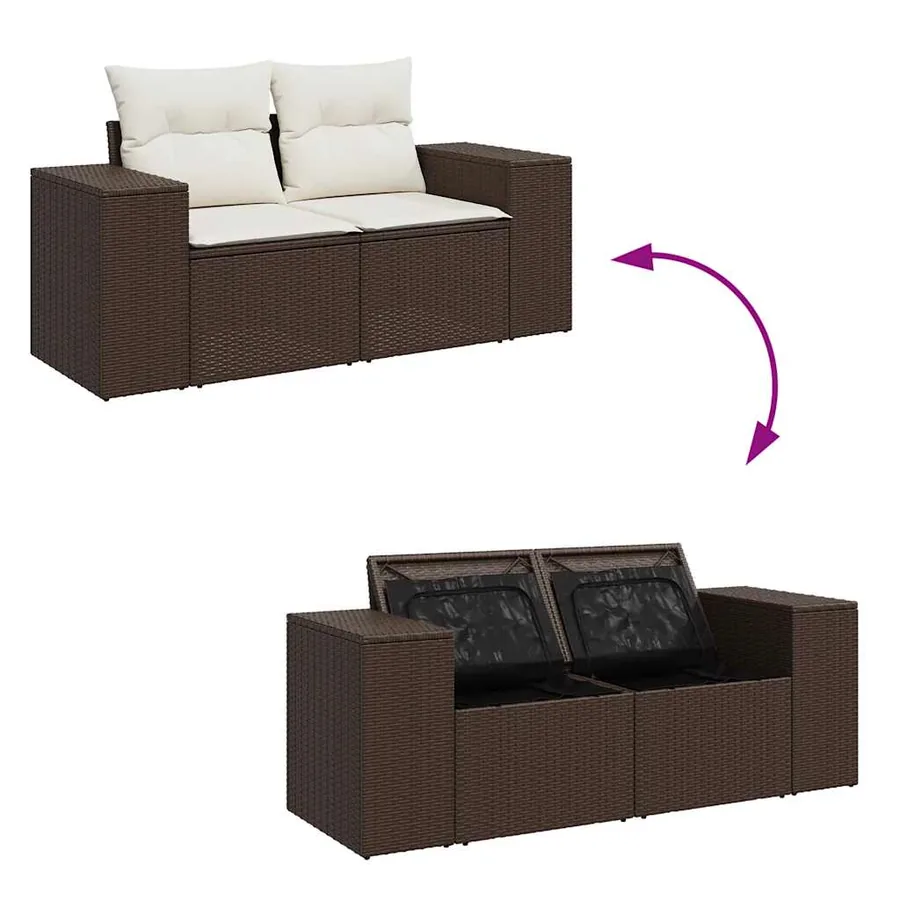 Salon de jardin avec coussins 6 pcs marron résine tressée - 7