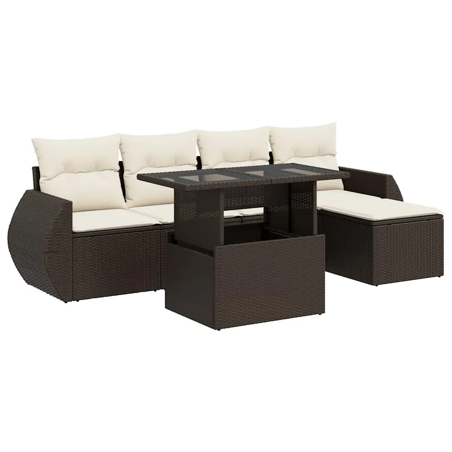 Salon de jardin avec coussins 6 pcs marron résine tressée - 2