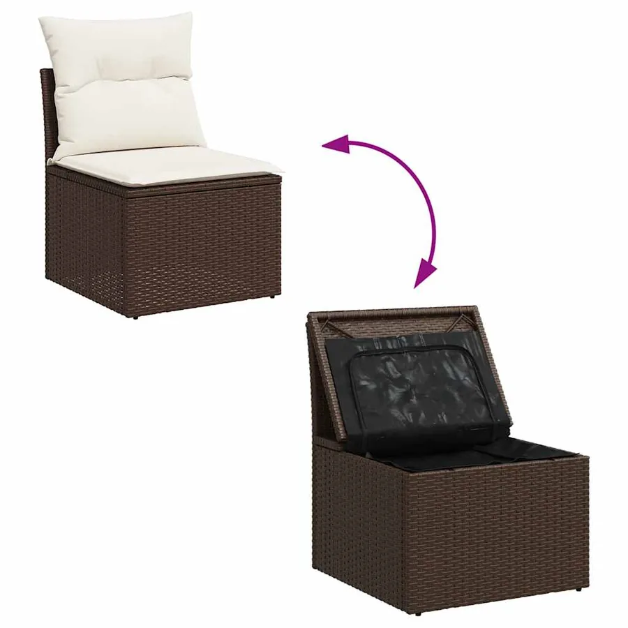 Salon de jardin avec coussins 6 pcs marron résine tressée - 7