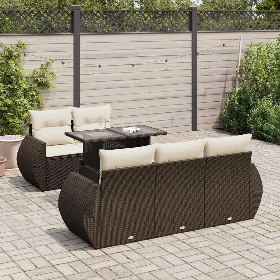 Salon de jardin avec coussins 6 pcs marron résine tressée