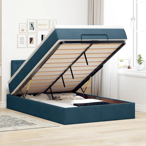 Cadre de lit ottoman avec matelas bleu foncé 120x200 cm velours