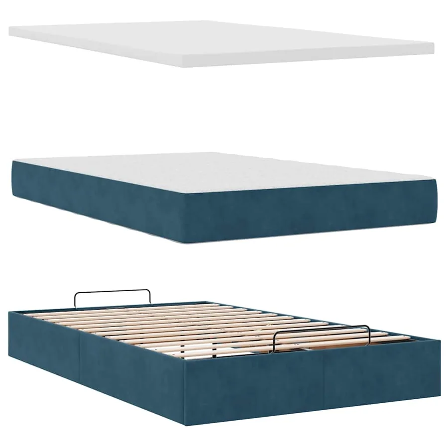 Cadre de lit ottoman avec matelas bleu foncé 120x200 cm velours - 8
