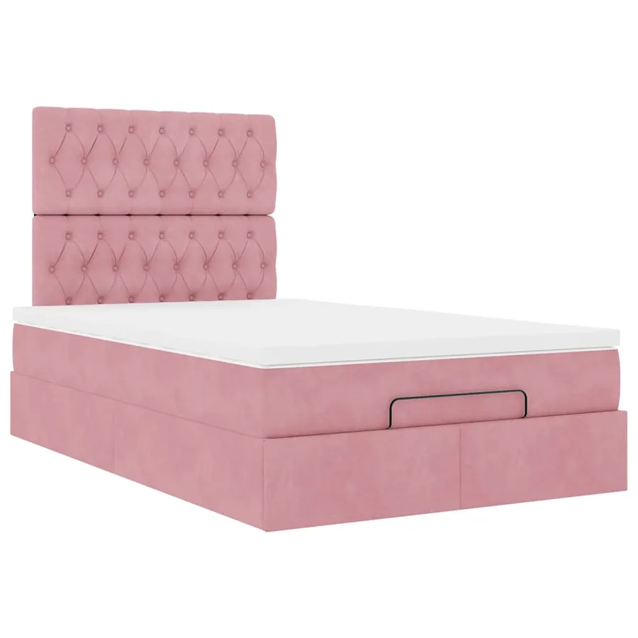 Cadre de lit ottoman avec matelas rose 120x200 cm velours - 6