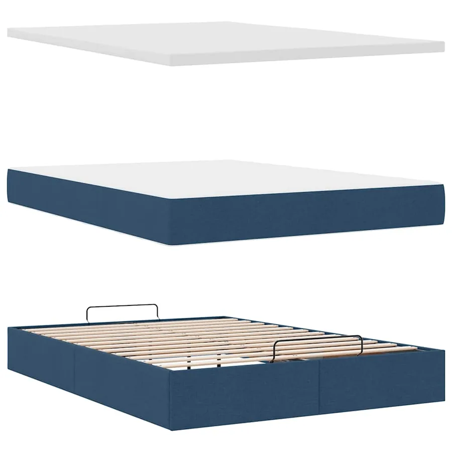 Cadre de lit ottoman avec matelas bleu 140x200 cm tissu - 8
