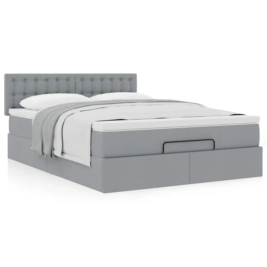 Cadre de lit ottoman et matelas gris clair 140x200 cm tissu - 4