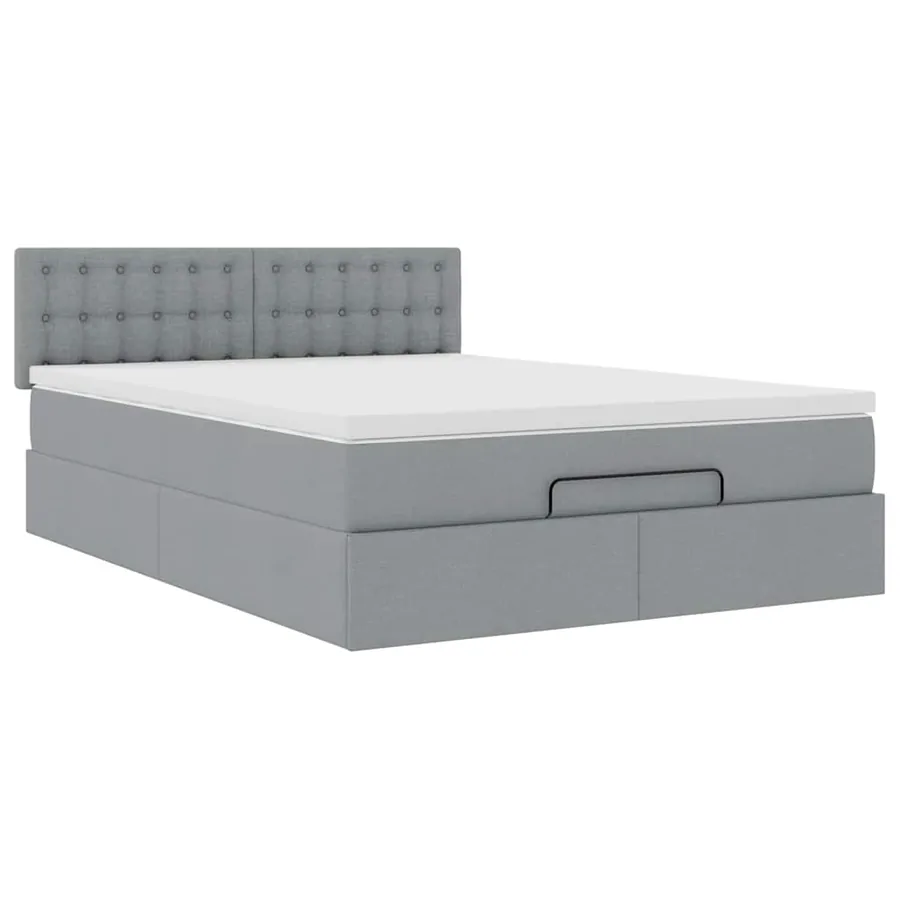 Cadre de lit ottoman et matelas gris clair 140x200 cm tissu - 6