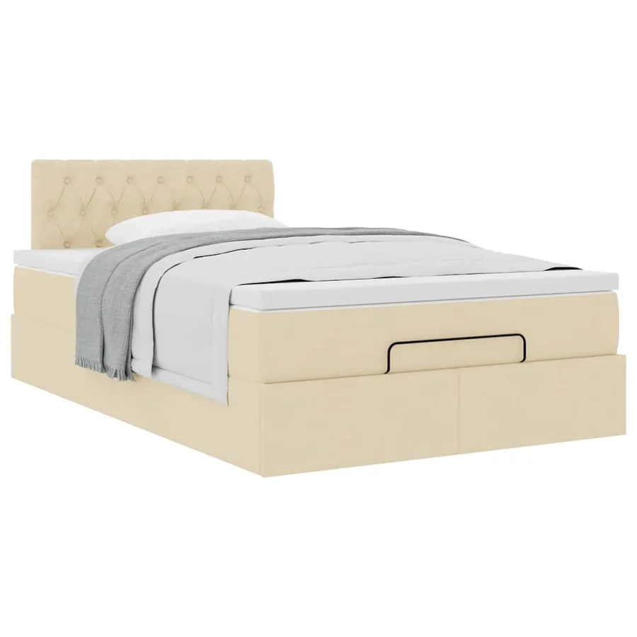 Cadre de lit ottoman avec matelas crème 120x190 cm tissu - 5