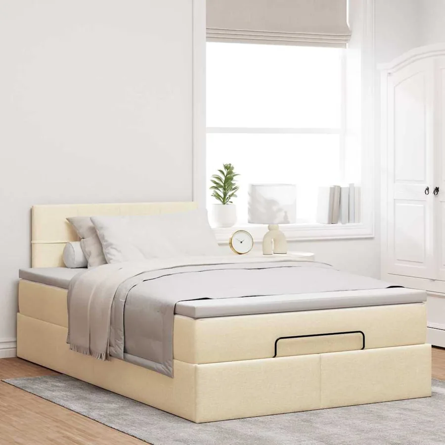Lit ottoman avec matelas et LED crème 120x190 cm tissu - 4