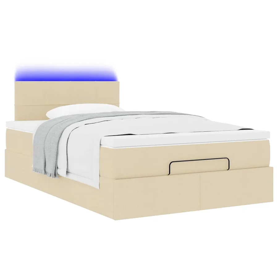 Lit ottoman avec matelas et LED crème 120x190 cm tissu - 6
