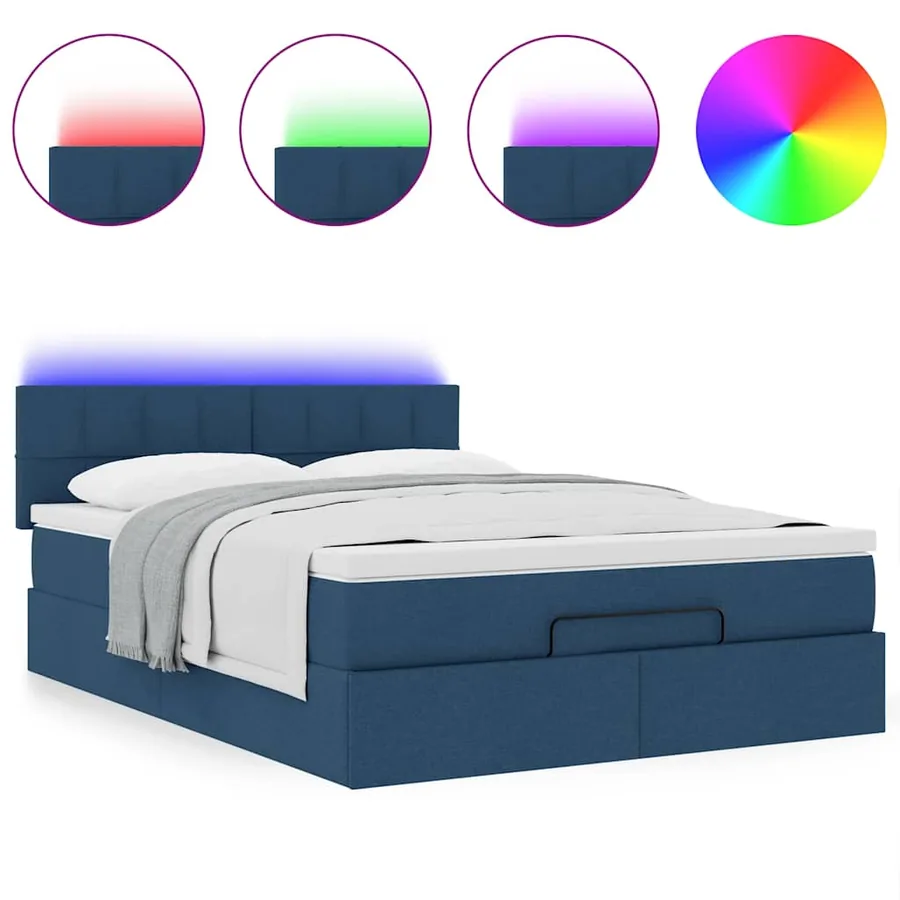 Cadre de lit ottoman avec matelas bleu 140x200 cm tissu - 5