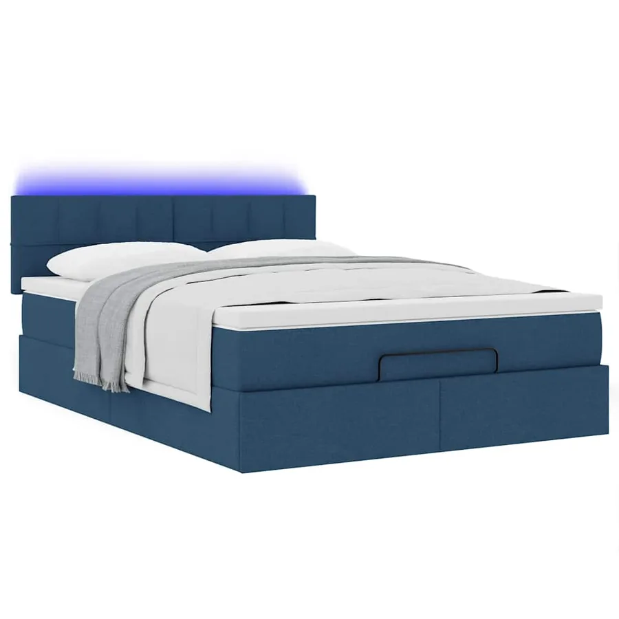 Cadre de lit ottoman avec matelas bleu 140x200 cm tissu - 6