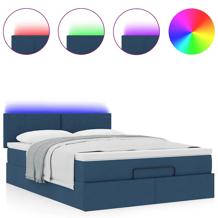 Cadre de lit ottoman avec matelas bleu 140x200 cm tissu - 5