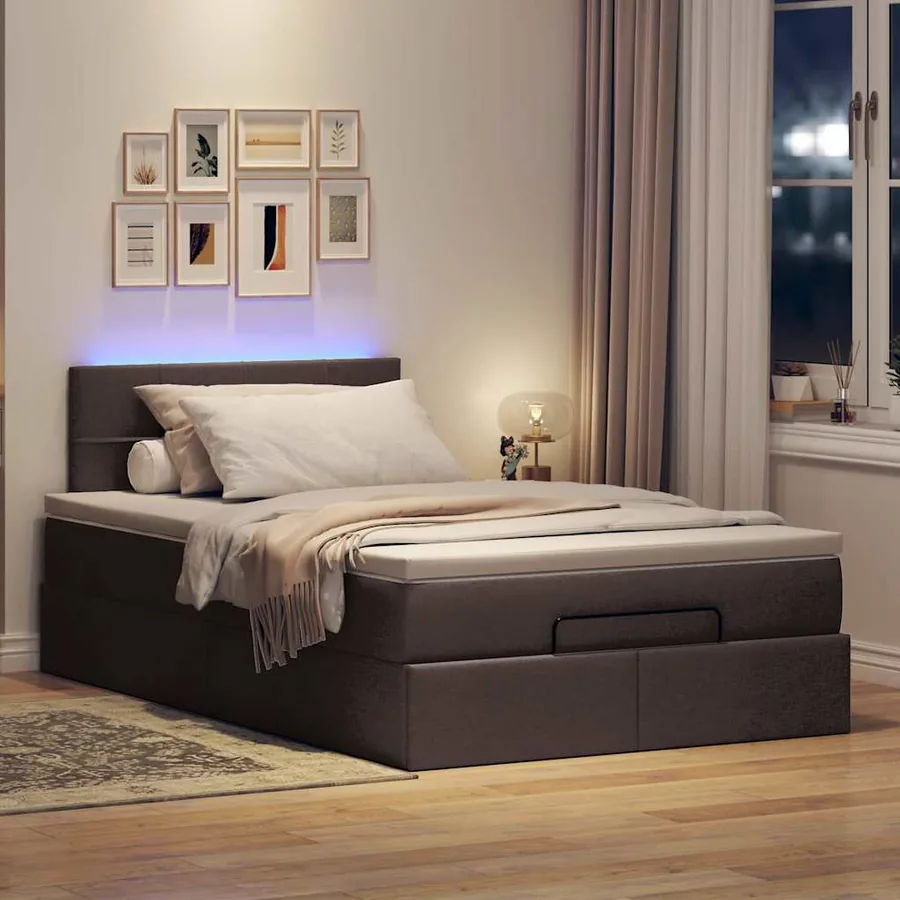 Cadre de lit ottoman avec matelas marron foncé 120x190 cm tissu - 3