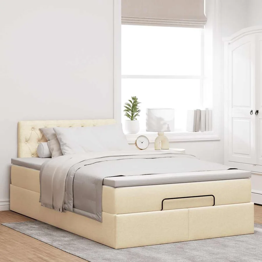 Lit ottoman avec matelas et LED crème 120x190 cm tissu - 4