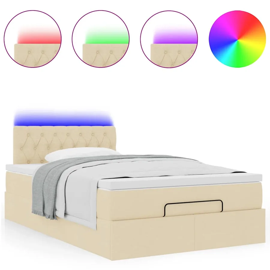 Lit ottoman avec matelas et LED crème 120x190 cm tissu - 5