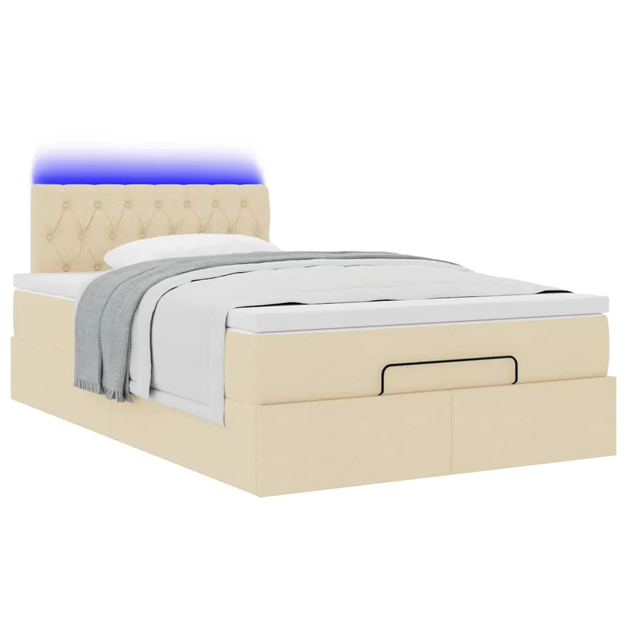 Lit ottoman avec matelas et LED crème 120x190 cm tissu - 6