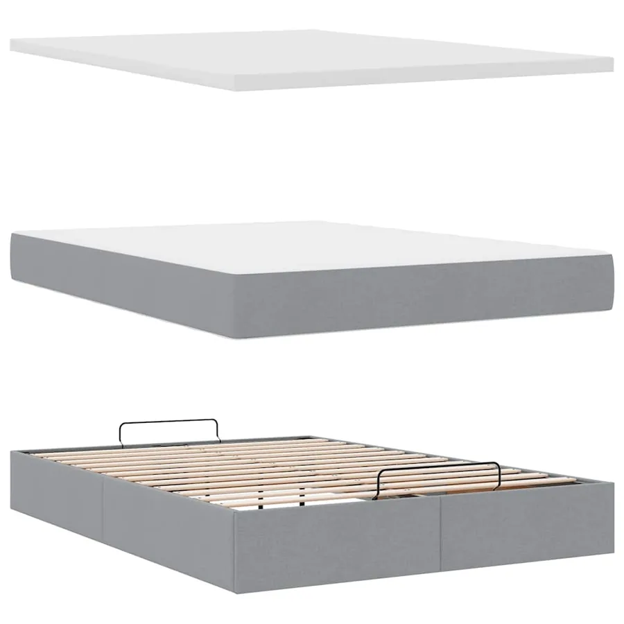 Cadre de lit ottoman et matelas gris clair 140x200 cm tissu - 8