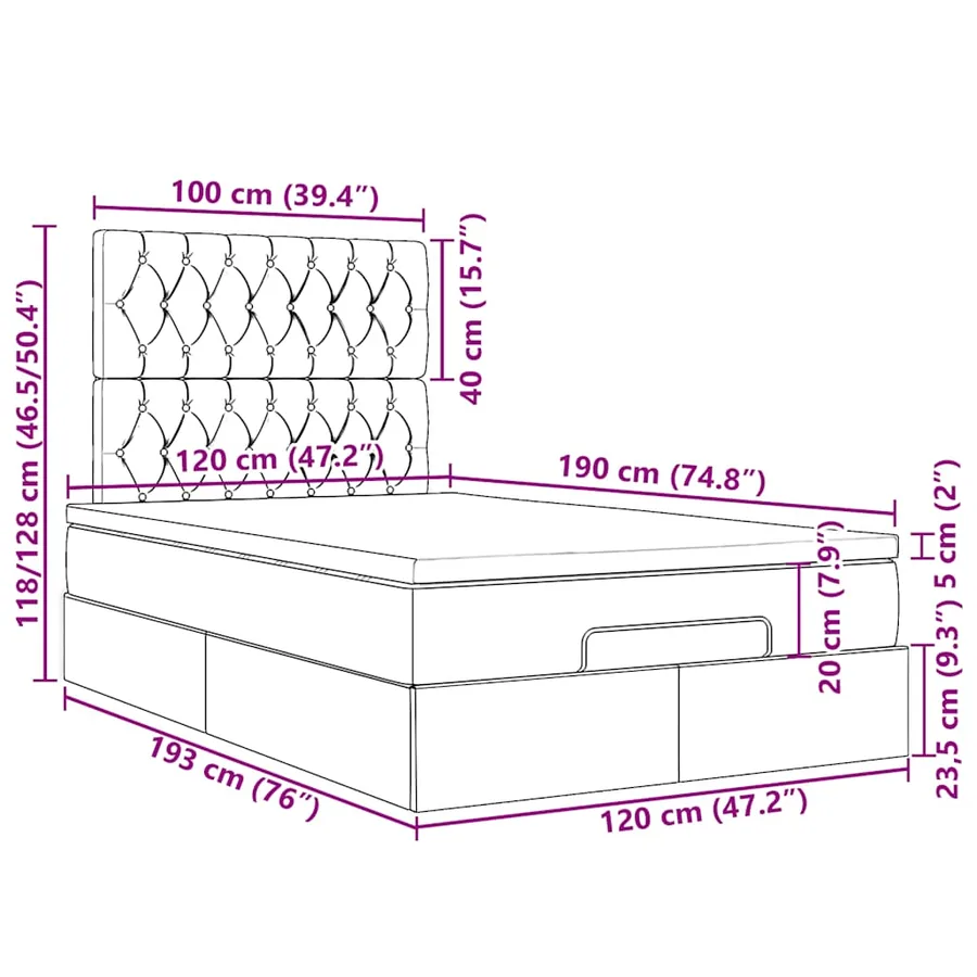 Cadre de lit ottoman avec matelas taupe 120x190 cm tissu - 18