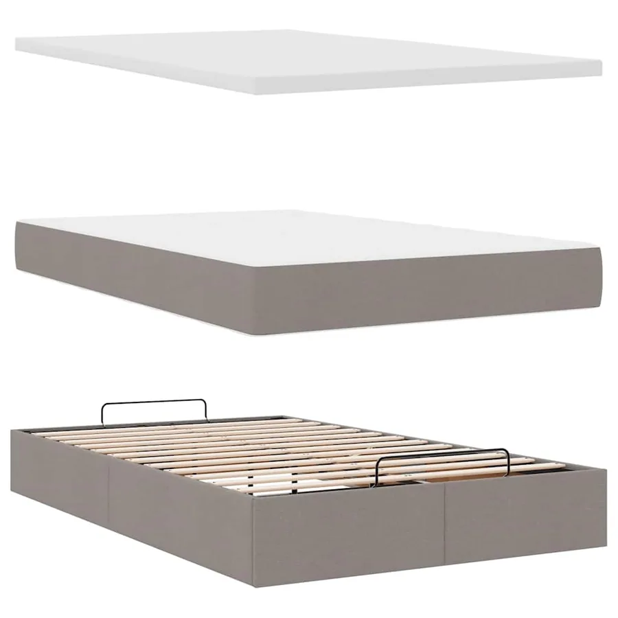 Cadre de lit ottoman avec matelas taupe 120x190 cm tissu - 9