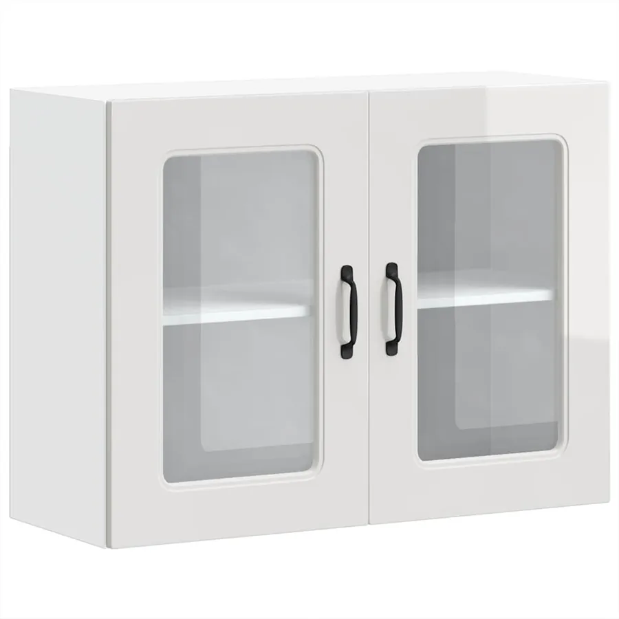 Armoire murale de cuisine avec porte vitrée "Kalmar" Bois d'ingénierie blanc brillant - 2