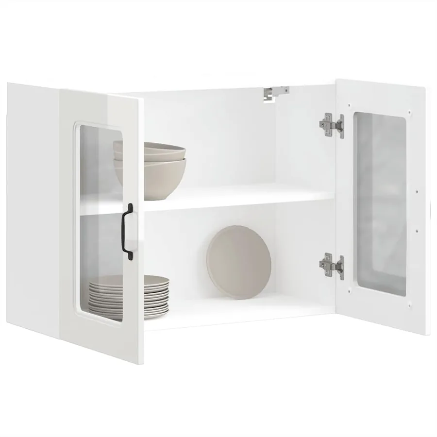 Armoire murale de cuisine avec porte vitrée "Kalmar" Bois d'ingénierie blanc brillant - 4