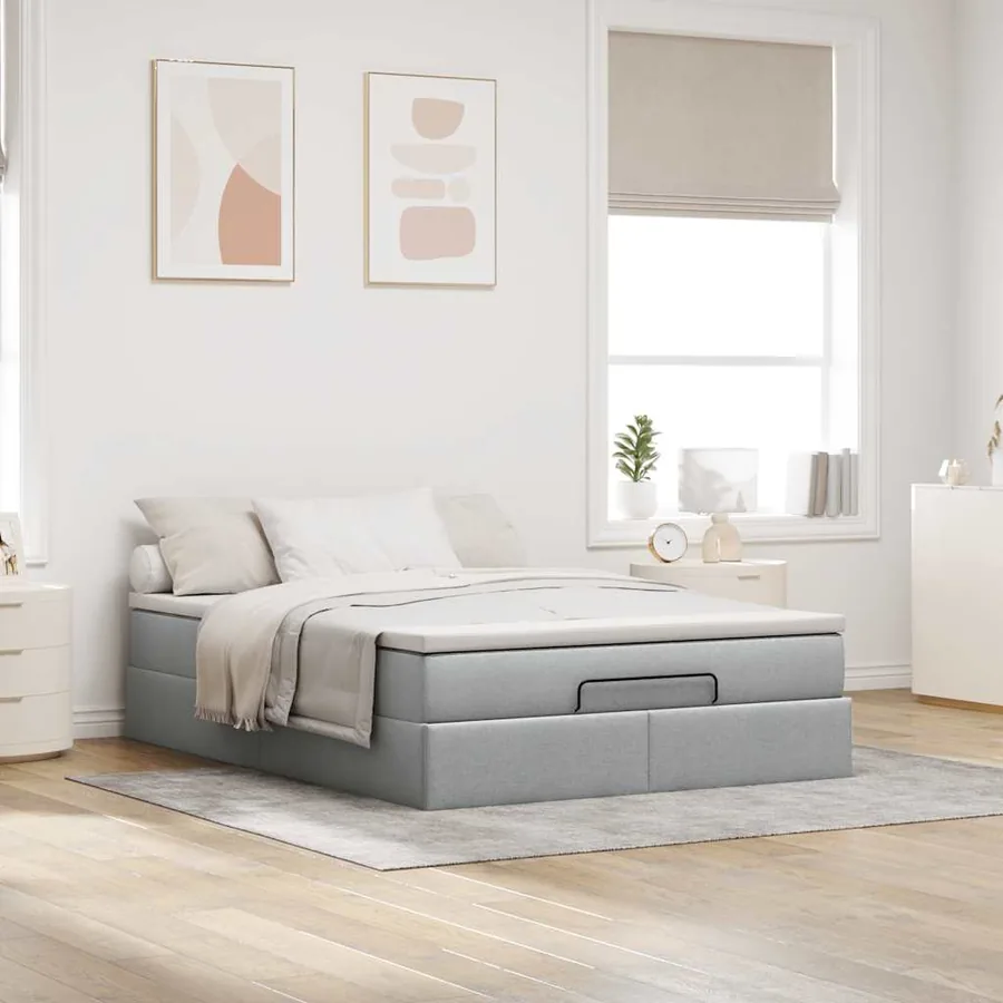 Cadre de lit ottoman et matelas gris clair 140x200 cm tissu - 3