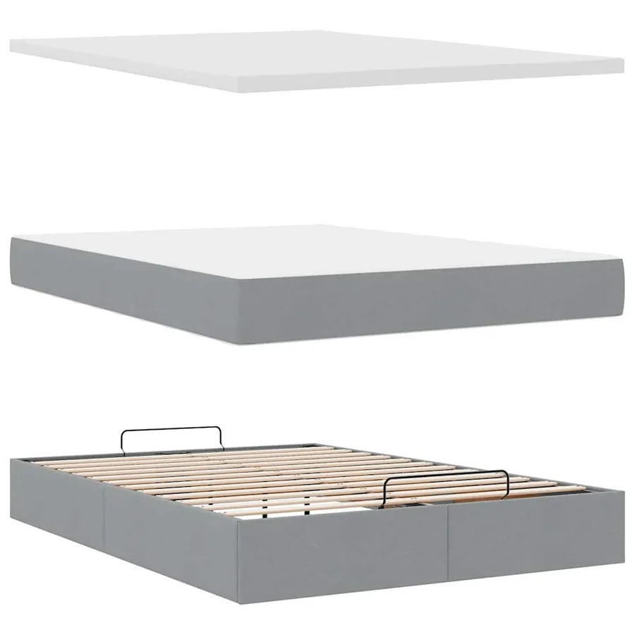 Cadre de lit ottoman et matelas gris clair 140x200 cm tissu - 8