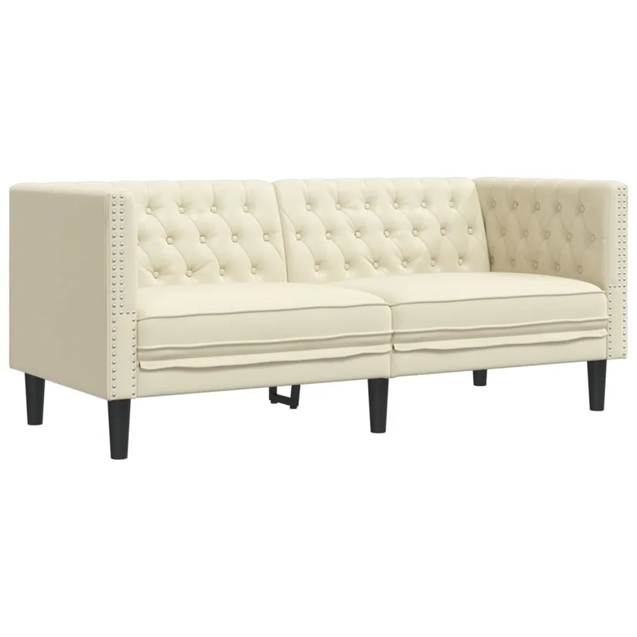 Ensemble de canapé Chesterfield 2 pcs crème similicuir - 5