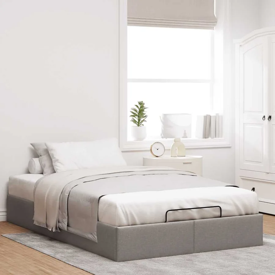 Cadre de lit ottoman sans matelas taupe 120x190 cm tissu - 3
