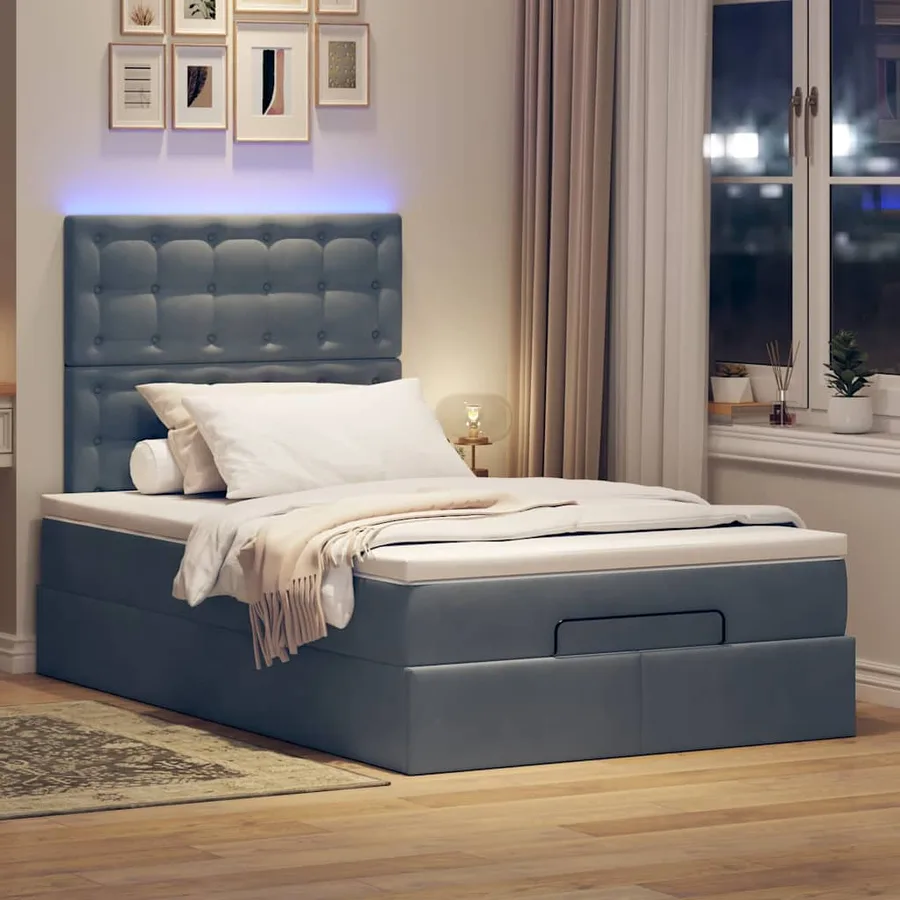 Cadre de lit ottoman et matelas gris foncé 120x200 cm velours - 3