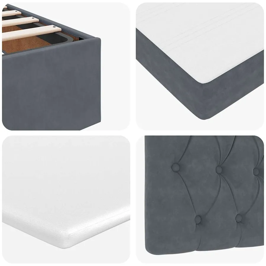 Cadre de lit ottoman et matelas gris foncé 120x200 cm velours - 14